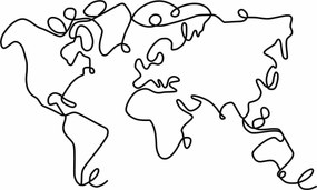 Decoratiune perete WORLD MAP, negru, metalic, 120x2x70 cm