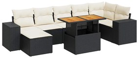 3327402 vidaXL Set mobilier de grădină cu perne, 8 piese, negru, poliratan