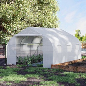 Outsunny Sera pentru grădină cu acoperiș din PE cu țevi din fier, alb, 3,5x3x2m
