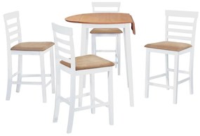 Set masa si scaune de bar, 5 piese, natural si alb, lemn masiv