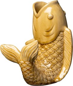 Vaza galbena, din ceramica, forma de peste, H20cm Stone