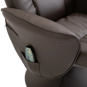 HOMCOM Relaxsessel cu taburet, fotoliu TV rotativ cu 10 puncte de masaj, funcție de culcare, fotoliu de masaj cu telecomandă, buzunar lateral, fotoliu TV, piele ecologică, Maro | Aosom Romania