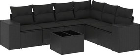 vidaXL Set canapele de grădină cu perne, 7 piese, negru, poliratan