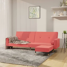 3080528 vidaXL Canapea extensibilă 2 locuri, cu taburet, roz, catifea