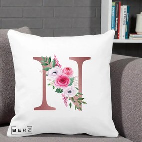 Cadou Personalizat - Perna Personalizata Monograma Rose Gold Litera N, 40x40 cm, Alba Mata, Husa Detasabila, Perna Inclusa, BEKZ®