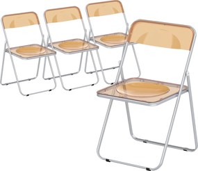 HOMCOM Set de 4 Scaune Pliabile din Acril, Scaune Pliabile Economisitoare de Spațiu din Oțel, Scaun Pliabil pentru Interior pentru Casă, Birou, Petreceri și Evenimente, 47x48x75 cm, Portocaliu | Aosom Romania