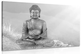 Tablou statuia Buddha într-o poziție de meditație în design alb-negru