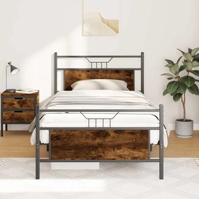 vidaXL Cadru pat fără saltea, stejar fumuriu 100x190 cm lemn prelucrat