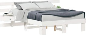 vidaXL Cadru de pat cu headboard Alb 135 x 190 cm Lemn de pin masiv