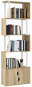 HOMCOM Bibliotecă cu 5 nivele, mobilier de depozitare cu rafturi și dulap cu dublă ușă, 60 x 23,8 x 179,2 cm, lemn natural | Aosom Romania