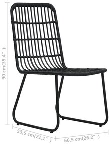 Set mobilier de exterior, 3 piese, poliratan si sticla Negru, Lungime masa 80 cm, 3