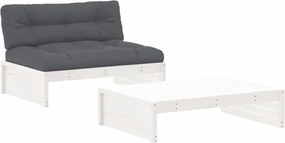 vidaXL Set mobilier de grădină cu perne, 2 piese, alb, lemn masiv