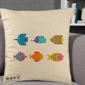 Perna Decorativa Pesti Colorati Cartoon, 40x40 cm, Bej, Husa Detasabila, Perna Inclusa, BEKZ®