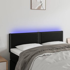 3121562 vidaXL Tăblie de pat cu LED, negru, 144x5x78/88 cm, piele ecologică