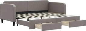 vidaXL Pat de zi cu extensie și sertare, gri taupe, 90x200 cm, textil
