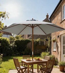 Outsunny Umbrelă de Grădină 2.5x2.3m Parasolar cu 6 Nervuri din Lemn și Poliester Crem | Aosom Romania