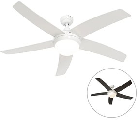 Ventilator inteligent de tavan alb cu imprimeu de lemn 132cm incl. LED Dimmabil cu telecomandă - Cool