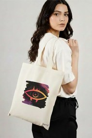Sacosa de Panza pentru Cumparaturi, Geanta Tote, model Celestial Eye 18, 38x34.5 cm, Alba, BEKZ®