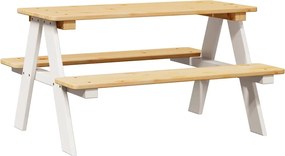 vidaXL Masa pentru copii cu banci "IRUN" alb 90x79,5x50cm lemn masiv