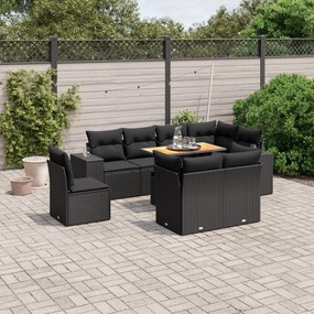 3272728 vidaXL Set mobilier de grădină cu perne, 9 piese, negru, poliratan