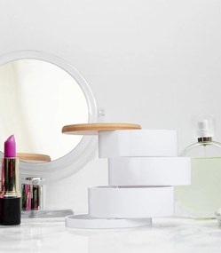 Organizator produse cosmetica 3 compartimente bambus/plastic Transparent