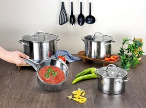 Set vase de gatit din inox Zilan ZLN1344 cu 7 piese, manere nituite, Compatibil gaz, inductie electric, Compatibil masina de spalat vase
