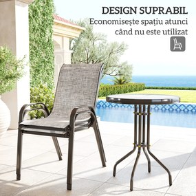 Outsunny Set Mobilier de Grădină din 3 Piese cu Scaune Suprapozabile și Masă din Sticlă, 54x71x93 cm, Gri Închis | Aosom Romania