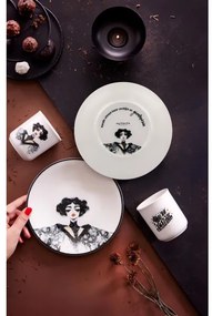 Set veselă 4 piese din porțelan, negru/alb