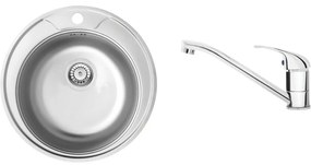 Set chiuveta bucatarie rotunda inox si baterie crom Deante, Twist