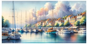 Tablou port cu case colorate