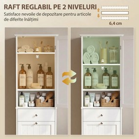 HOMCOM Dulap de baie tip coloană 180 cm cu coș de rufe rabatabil, alb | Aosom Romania