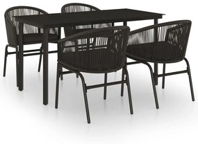 Set mobilier pentru gradina, 5 piese, negru Negru, Lungime masa 140 cm, 5