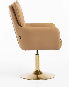 HR250N Scaun Piele Ecologică Premium Soft Culoare Caramel Bază Aurie