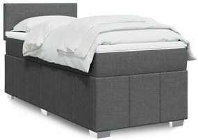 vidaXL Pat box spring cu saltea, gri închis, 90x190 cm, textil