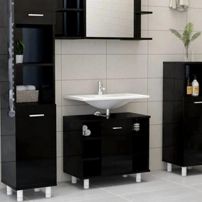 Dulap de baie, negru extralucios, 60 x 32 x 53,5 cm, PAL negru foarte lucios, 1