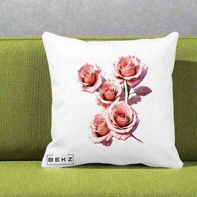 Perna Decorativa Trandafiri Roz Pastel Acuarela, 40x40 cm, Alba Mata, Husa Detasabila, Perna Inclusa, BEKZ®