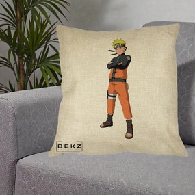 Perna Personalizata Naruto Uzumaki Portret Complet, 40x40 cm, Crem, Husa Detasabila, Perna Inclusa, BEKZ®