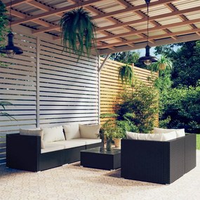 3101487 vidaXL Set mobilier de grădină cu perne, 6 piese, negru, poliratan