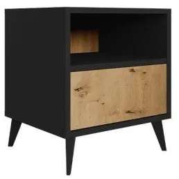 Noptieră OVESSI 52x47 cm negru/stejar artisan