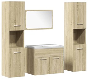 3325011 vidaXL Set mobilier de baie, 5 piese, stejar sonoma, lemn prelucrat