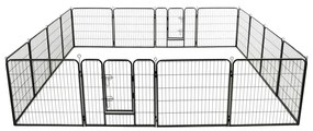 Tarc pentru caini, 16 panouri, otel, 80 x 80 cm, negru 80 x 80 cm, 16 panouri