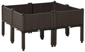 Outsunny Pat de flori 4 niveluri, cu găuri de scurgere, design ratan, DIY, maro, 40x40x44 cm | Aosom Romania