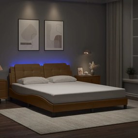 vidaXL Cadru pat cu lumini LED, cappuccino, 160x200 cm piele ecologică
