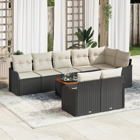 Set Canapea Grădină vidaXL 9 Piese cu Pernuțe Negru Ratan Polimer Acacia