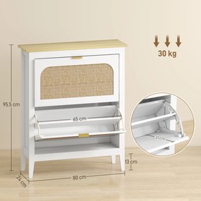 HOMCOM Dulap de pantofi subțire în stil Boho cu 2 sertare rabatabile, pentru 14 perechi de pantofi, Alb | Aosom Romania