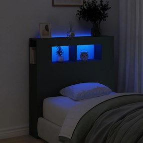 837331 vidaXL Tăblie de pat cu LED, negru, 100x18,5x103,5 cm, lemn