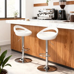 HOMCOM Set 2 Scaune de Bar Rotative cu Suport pentru Picioare și Înălțime Reglabilă, 46x41x76-96 cm, Alb | Aosom Romania