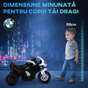 HOMCOM Motocicletă Electrică pentru Copii Licențiată BMW, 3 Roti, Baterie 6V, Alb și Negru | Aosom Romania