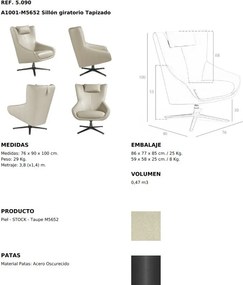 Fotoliu pivotant tapitat cu piele George