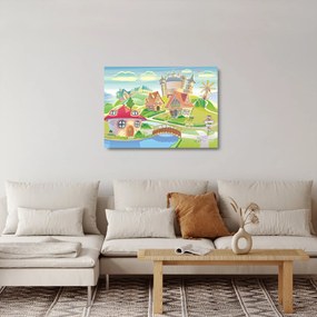 Tablou pe sticlă - Orășel colorat (70x50 cm)